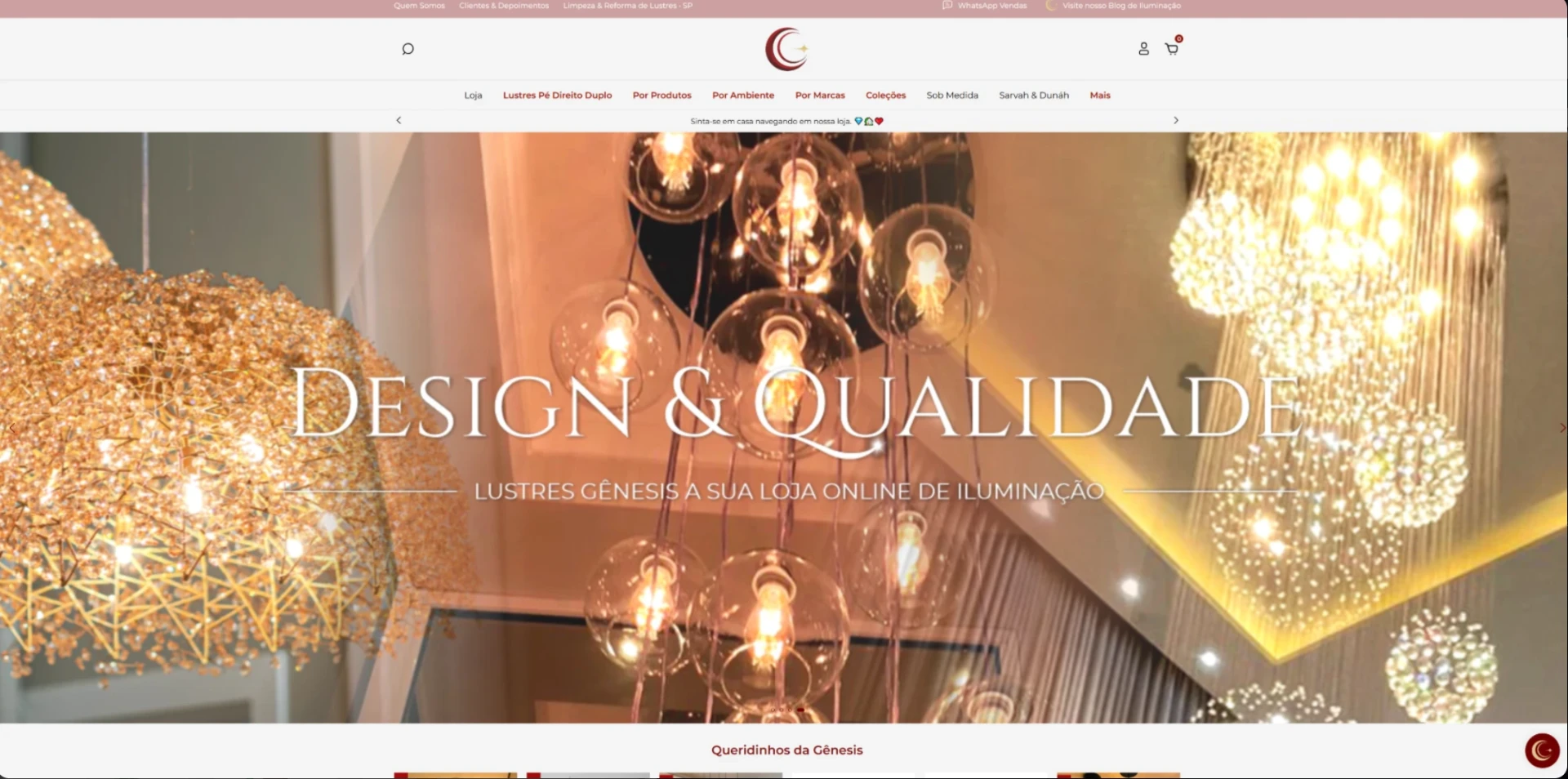 Home da loja Lustres Gênesis com banner Design & Qualidade